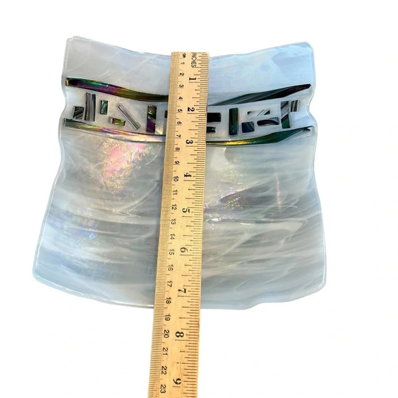 Dichroic Fused Glass Iridescent Handkerchief Bowl 7” x 7” - Picture 3 of 7